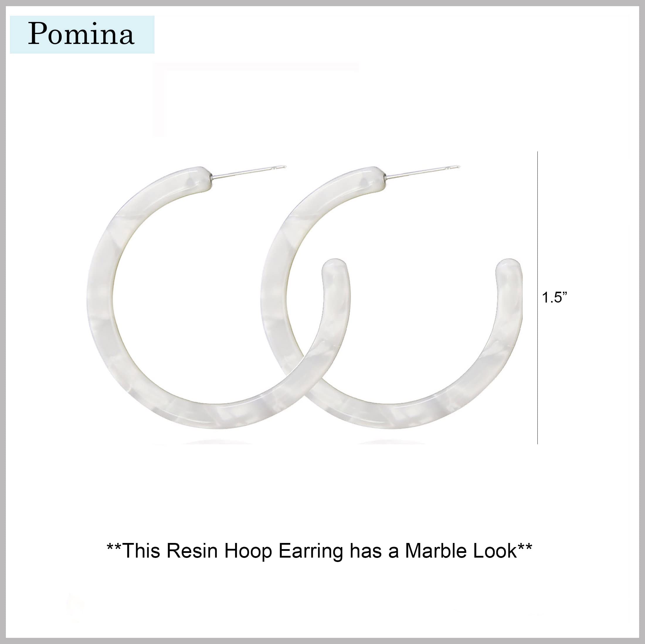 POMINA Lightweight Marble Acrylic Resin Hoop Earrings Basic Fashion White Hoop Earrings for Women (White)