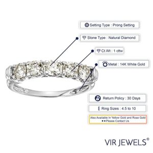 VIR JEWELS 1 cttw Diamond Wedding Anniversary Band for Women 5 Stone Champagne Diamond Engagement Ring 14K White Gold Prong Set Size 7