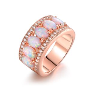 Barzel 18k Rose Gold Plated Oval-Cut Created Fire Opal & Cubic Zirconia Ring (Rose Gold, 7)