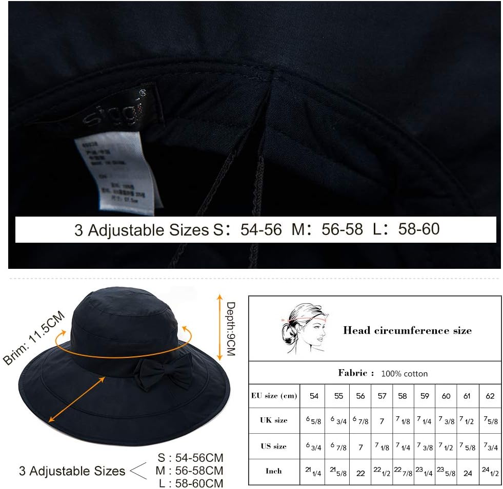 Comhats Packable Summer Cotton Sun Hat Bucket for Women UV Protection Wide Brim Beach Gardening Travel 54-64CM