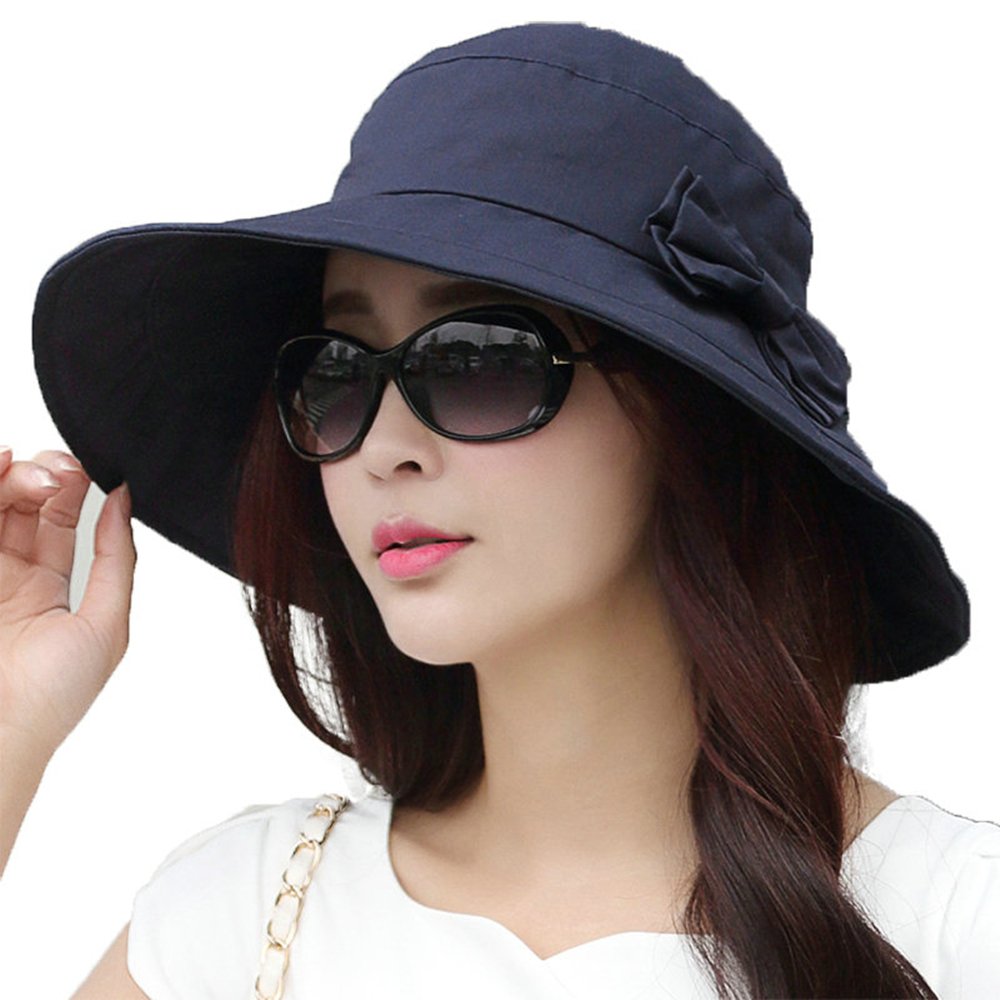 Comhats Packable Summer Cotton Sun Hat Bucket for Women UV Protection Wide Brim Beach Gardening Travel 54-64CM