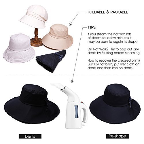 Comhats Packable Summer Cotton Sun Hat Bucket for Women UV Protection Wide Brim Beach Gardening Travel 54-64CM