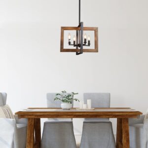 LOG BARN Dining Room Lighting Fixtures Hanging, Farmhouse Chandelier in Distressed Wood and Metal Finish, Black Pendant for Kitchen Island