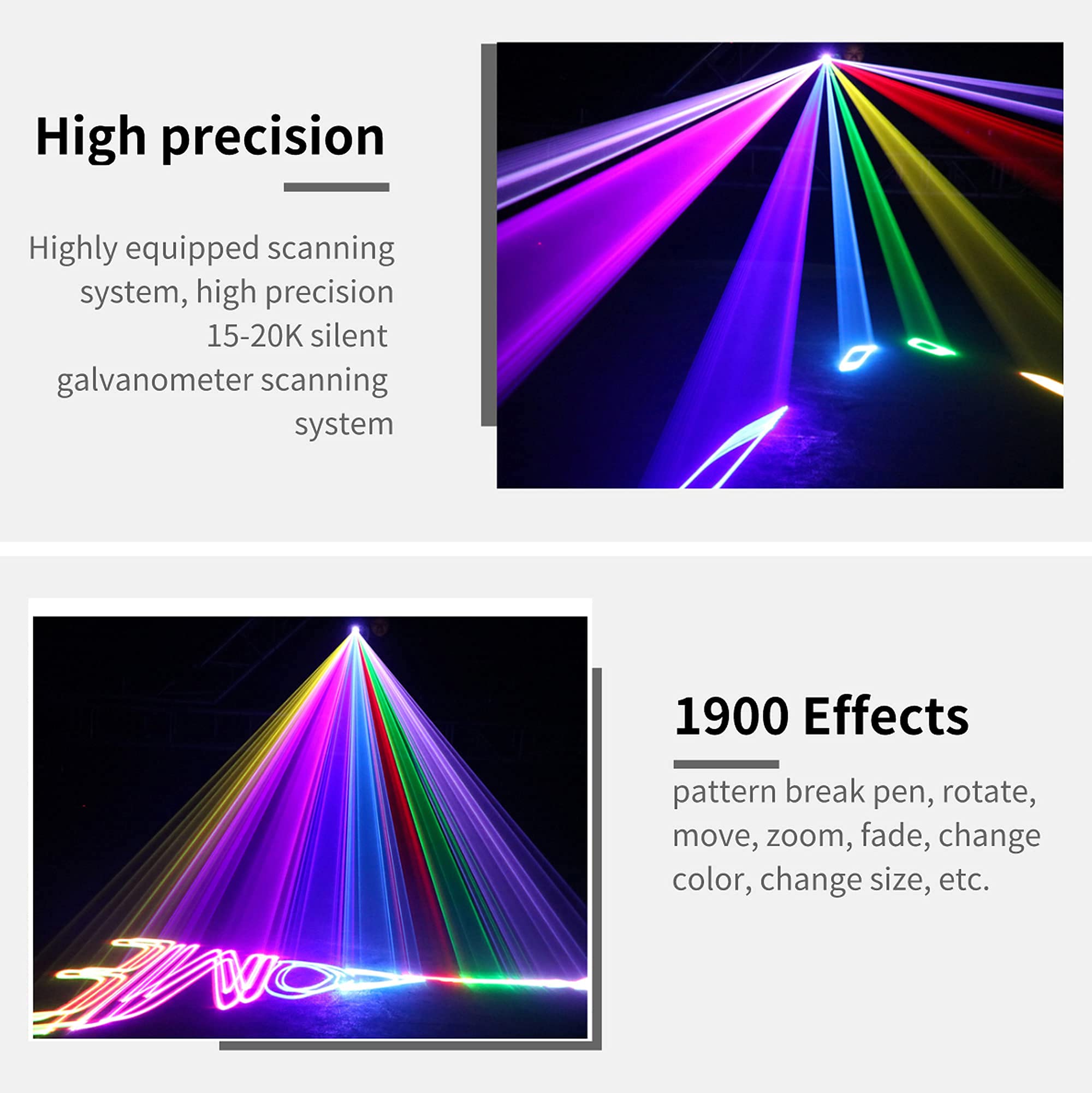 1900 Patterns DJ Disco Party Lights,Sumger Full Color 3D Animation Laser Projector Light,DMX Sound Activated Stage Lighting,Remote Control RGB Scan Beam light for Christmas Halloween Bar Dance Wedding