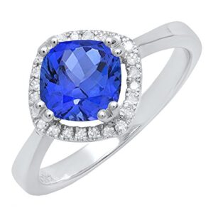 dazzlingrock collection white gold 7 mm cushion tanzanite & round diamond ladies halo engagement ring (size)