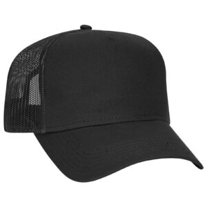 Otto Caps 5 Panel Low Profile Mesh Back Trucker Hat Cotton Twill Black