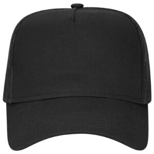 Otto Caps 5 Panel Low Profile Mesh Back Trucker Hat Cotton Twill Black