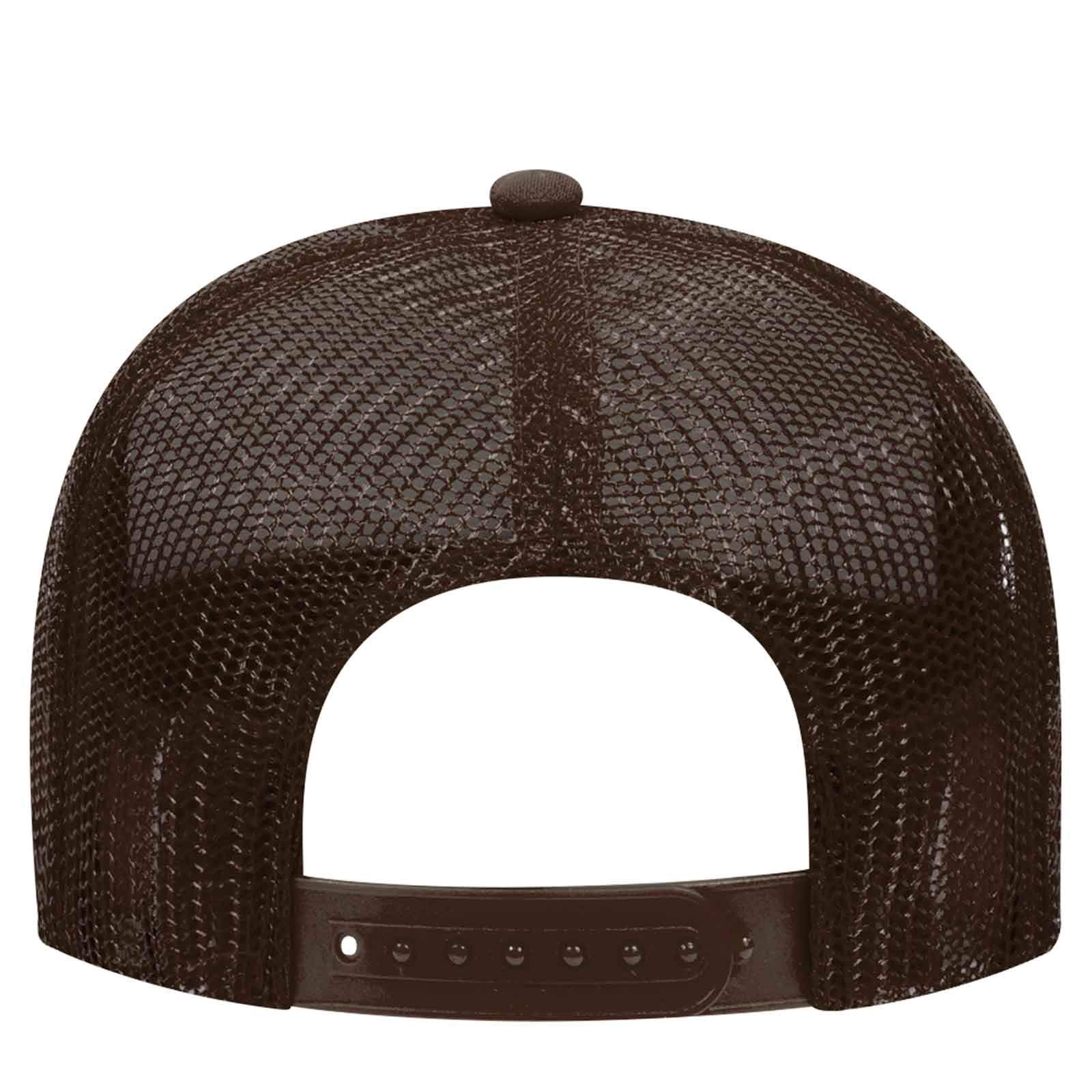 Otto Cap 5 Panel Mid Profile Mesh Back Trucker Hat Polyester Foam Front Brown