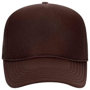 Otto Cap 5 Panel Mid Profile Mesh Back Trucker Hat Polyester Foam Front Brown