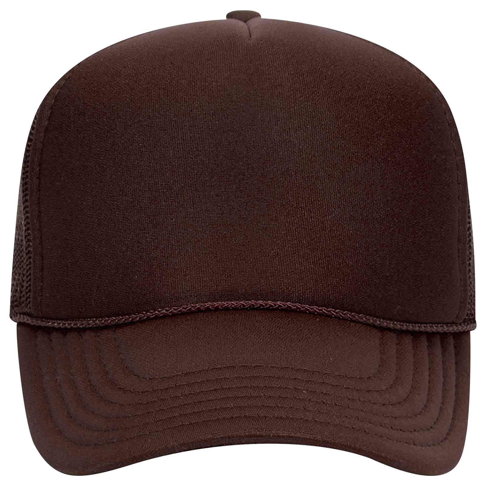 Otto Cap 5 Panel Mid Profile Mesh Back Trucker Hat Polyester Foam Front Brown