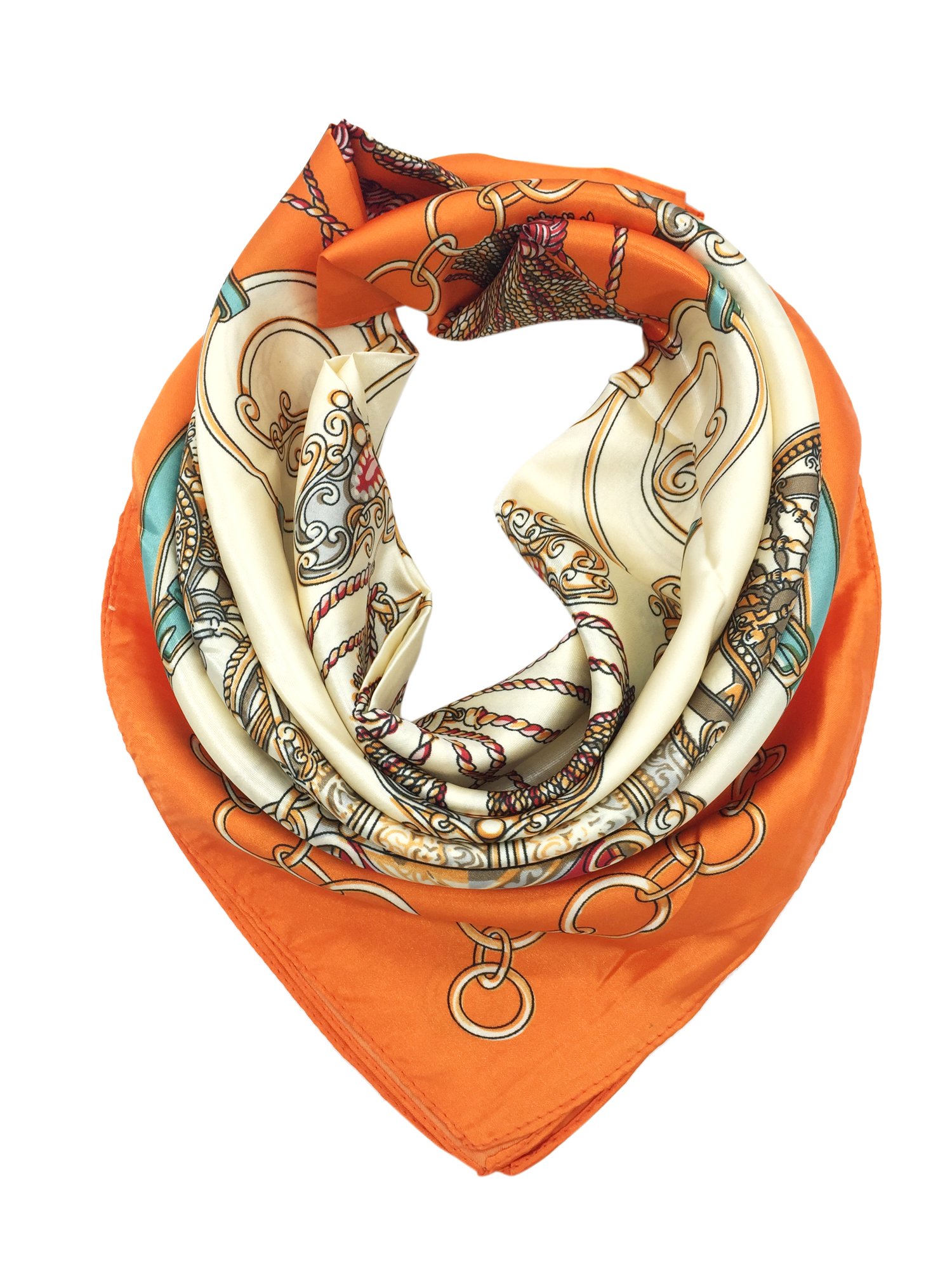 YOUR SMILE Silk Feeling Scarf Women's Fashion Pattern Orange Carriage Large Square Satin Headscarf (305)