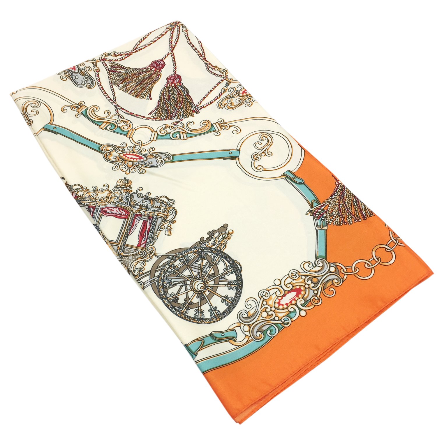 YOUR SMILE Silk Feeling Scarf Women's Fashion Pattern Orange Carriage Large Square Satin Headscarf (305)