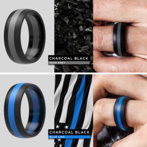 ThunderFit Mens Silicone Rings Wedding Bands, Classic & Striped Style 8.7 mm Wide 2.5mm Thick - 1/4/7 Variety Multipack (Black, Midnight Blue, Black-Iron Grey, Black-Blue Line, 7.5-8 (18.20mm))