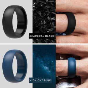 ThunderFit Mens Silicone Rings Wedding Bands, Classic & Striped Style 8.7 mm Wide 2.5mm Thick - 1/4/7 Variety Multipack (Black, Midnight Blue, Black-Iron Grey, Black-Blue Line, 7.5-8 (18.20mm))