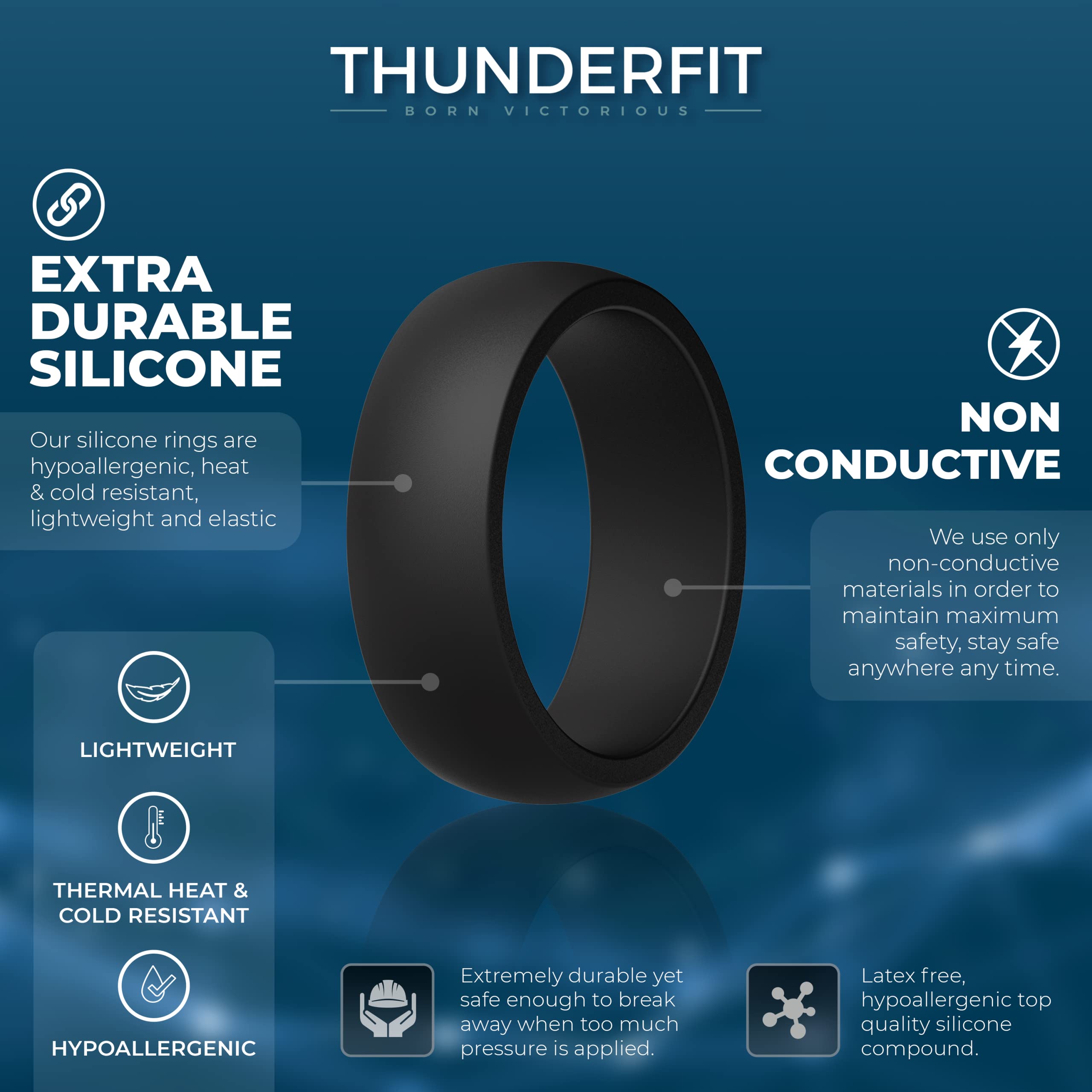 ThunderFit Mens Silicone Rings Wedding Bands, Classic & Striped Style 8.7 mm Wide 2.5mm Thick - 1/4/7 Variety Multipack (Black, Midnight Blue, Black-Iron Grey, Black-Blue Line, 7.5-8 (18.20mm))