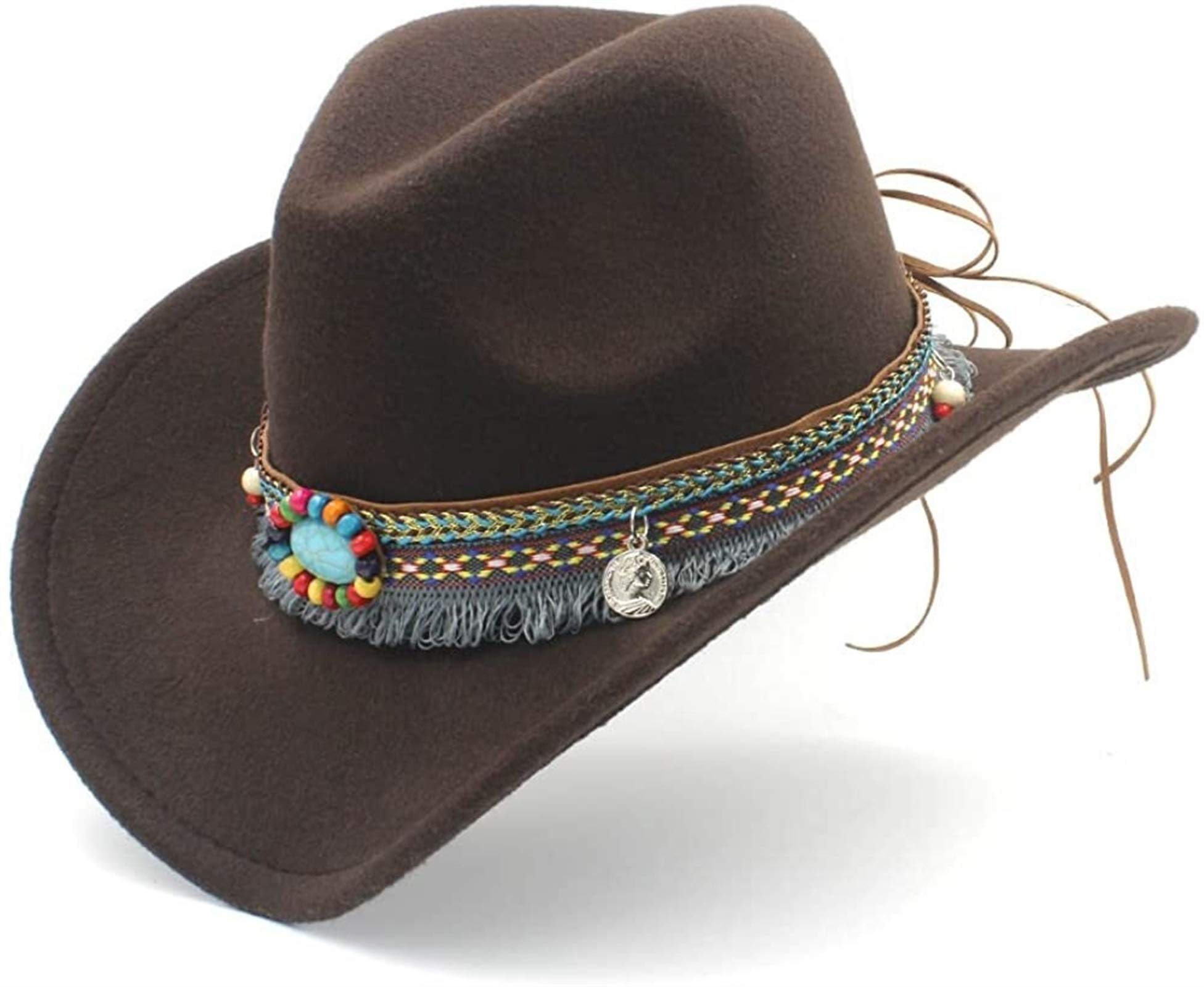 Womens Fashion Western Cowboy Hat for Lady Tassel Felt Cowgirl Sombrero Caps Hats