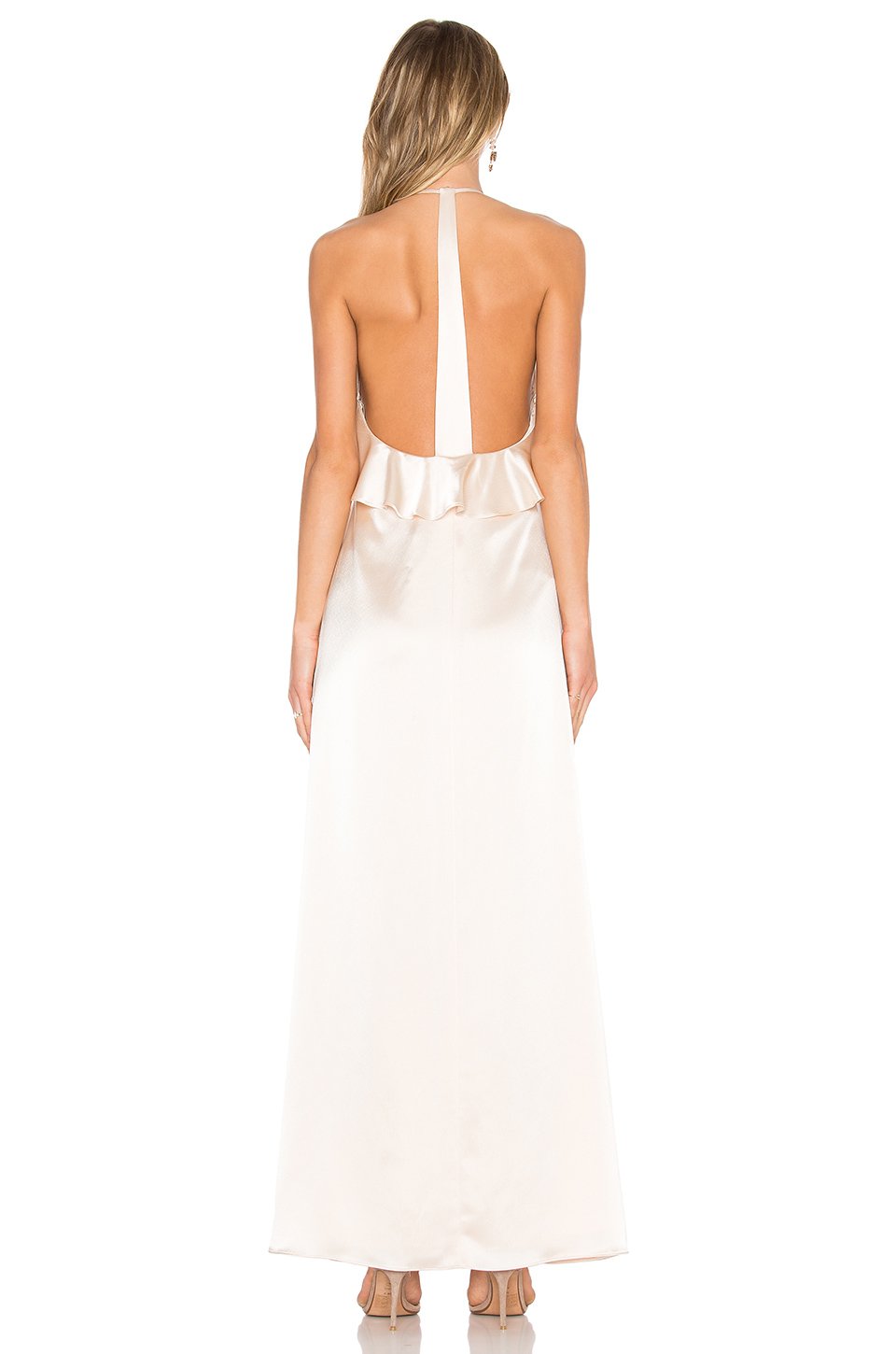 Jill Jill Stuart Ruffle Halter Gown, Champagne, 6