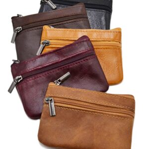 Women Genuine Leather Coin Pouch Zip Mini Purse Wallet Key Chain Double Zipper