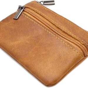 Women Genuine Leather Coin Pouch Zip Mini Purse Wallet Key Chain Double Zipper