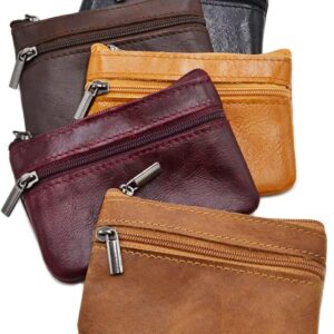 Women Genuine Leather Coin Pouch Zip Mini Purse Wallet Key Chain Double Zipper