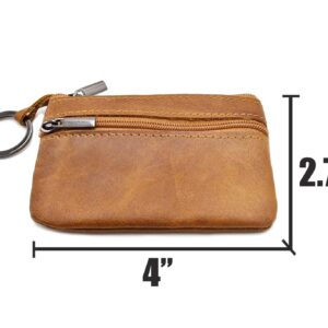 Women Genuine Leather Coin Pouch Zip Mini Purse Wallet Key Chain Double Zipper