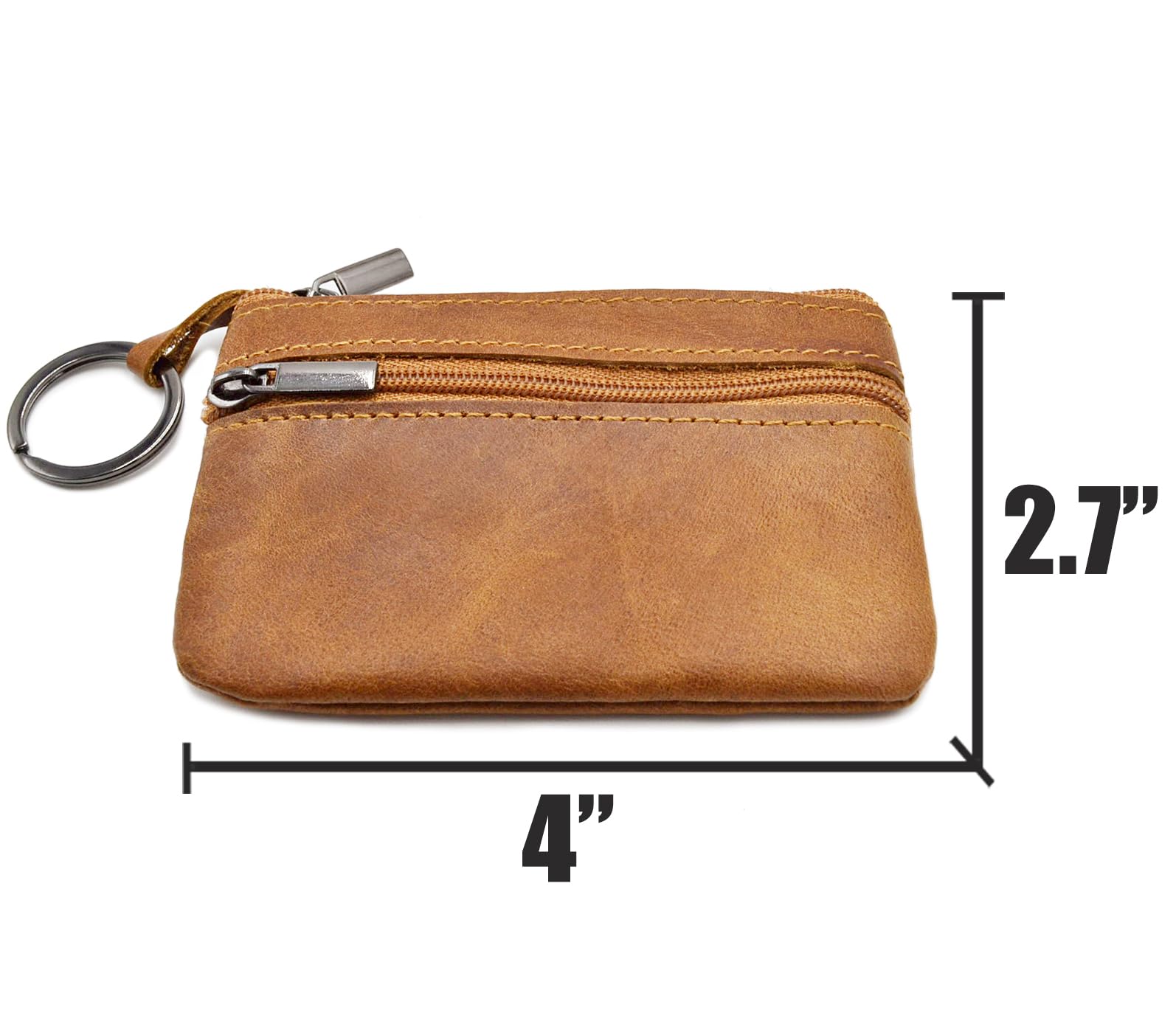 Women Genuine Leather Coin Pouch Zip Mini Purse Wallet Key Chain Double Zipper