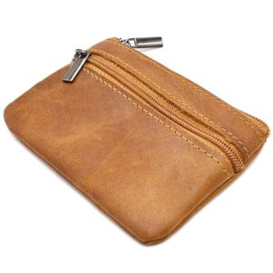 Women Genuine Leather Coin Pouch Zip Mini Purse Wallet Key Chain Double Zipper