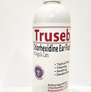 Truseb Advanced Topical Dog Ear Wash with Ketoconazole & Chlorhexidine Ear Flush Dog, Cats and Horses, with Aloe - 12 oz Made in U.S.A (Ketoconazole & Chlorhexidine Ear Flush, 12 oz)