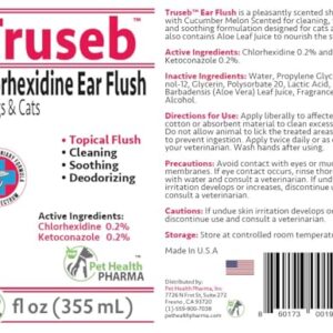 Truseb Advanced Topical Dog Ear Wash with Ketoconazole & Chlorhexidine Ear Flush Dog, Cats and Horses, with Aloe - 12 oz Made in U.S.A (Ketoconazole & Chlorhexidine Ear Flush, 12 oz)