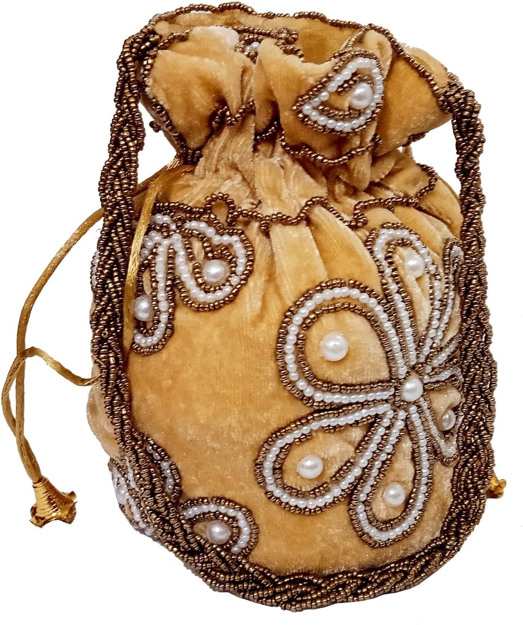 Purpledip Potli Bag (Drawstring Purse): Gold Thread Sequin Embroidery