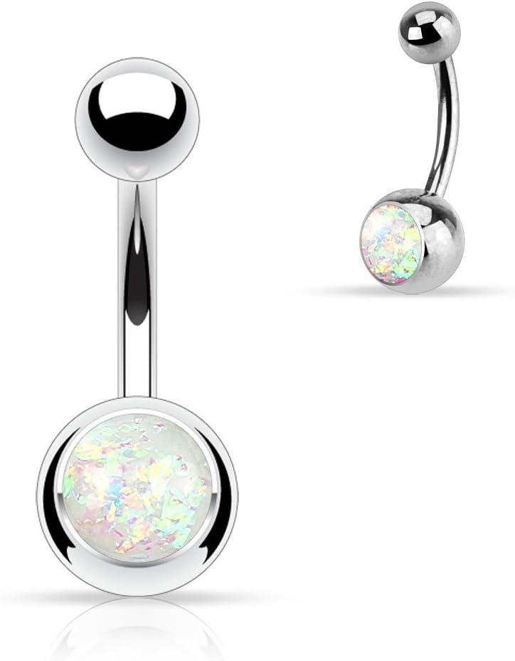 FIFTH CUE 14G Opal Glitter Set 316L Surgical Steel Belly Button Rings