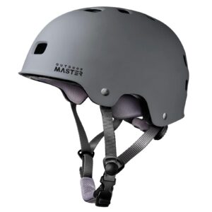 outdoormaster skateboard cycling helmet - two removable liners ventilation multi-sport scooter roller skate inline skating rollerblading for kids, youth & adults - m - grey