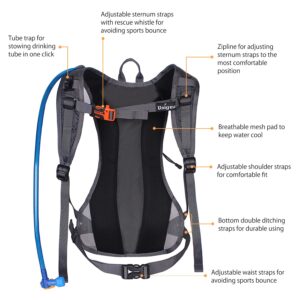 Unigear Hydration Pack Backpack with 70 oz 2L Water Bladder for Running, Hiking, Cycling, Climbing, Camping, Biking (Gray)