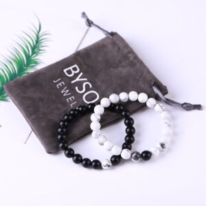 2 Pcs Couple Distance Relationship Bracelets Black Matte Agate & White Howlite Energy Beads Stone Ying Yang Balance Bracelet Banglet for Lovers Touch Bracelets Long Distance Relationship¡­