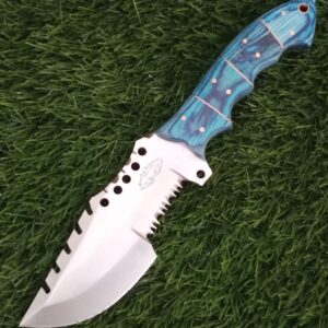 Best.Buy.Damascus1 Handmade Tracker knife Blue Wooden Handel 9.5" Tracker Fixed Blade hunting 420c Stainless Steel Hunting Knife Prime Quality