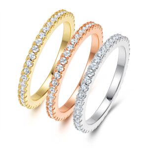 MDFUN Yellow Gold/Rhodium/Rose Gold Plated Cubic Zirconia Eternity Ring 3 PCS Set (8)