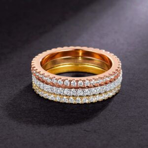 MDFUN Yellow Gold/Rhodium/Rose Gold Plated Cubic Zirconia Eternity Ring 3 PCS Set (8)