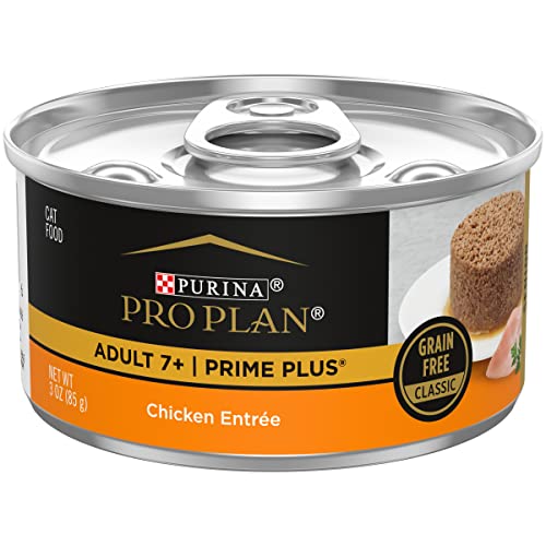 Purina Pro Plan Grain Free Senior Wet Cat Food Pate, SENIOR Adult 7+ Prime Plus Chicken Entree - (Pack of 24) 3 oz. Pull-Top Cans