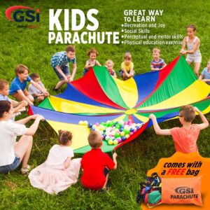 GSi Kids Play Parachute 24 Ft, 30Ft, 35Ft Toy with Handles and Carry Bag for Cooperative Play and for Upper-Body Strength | Multi-Colored