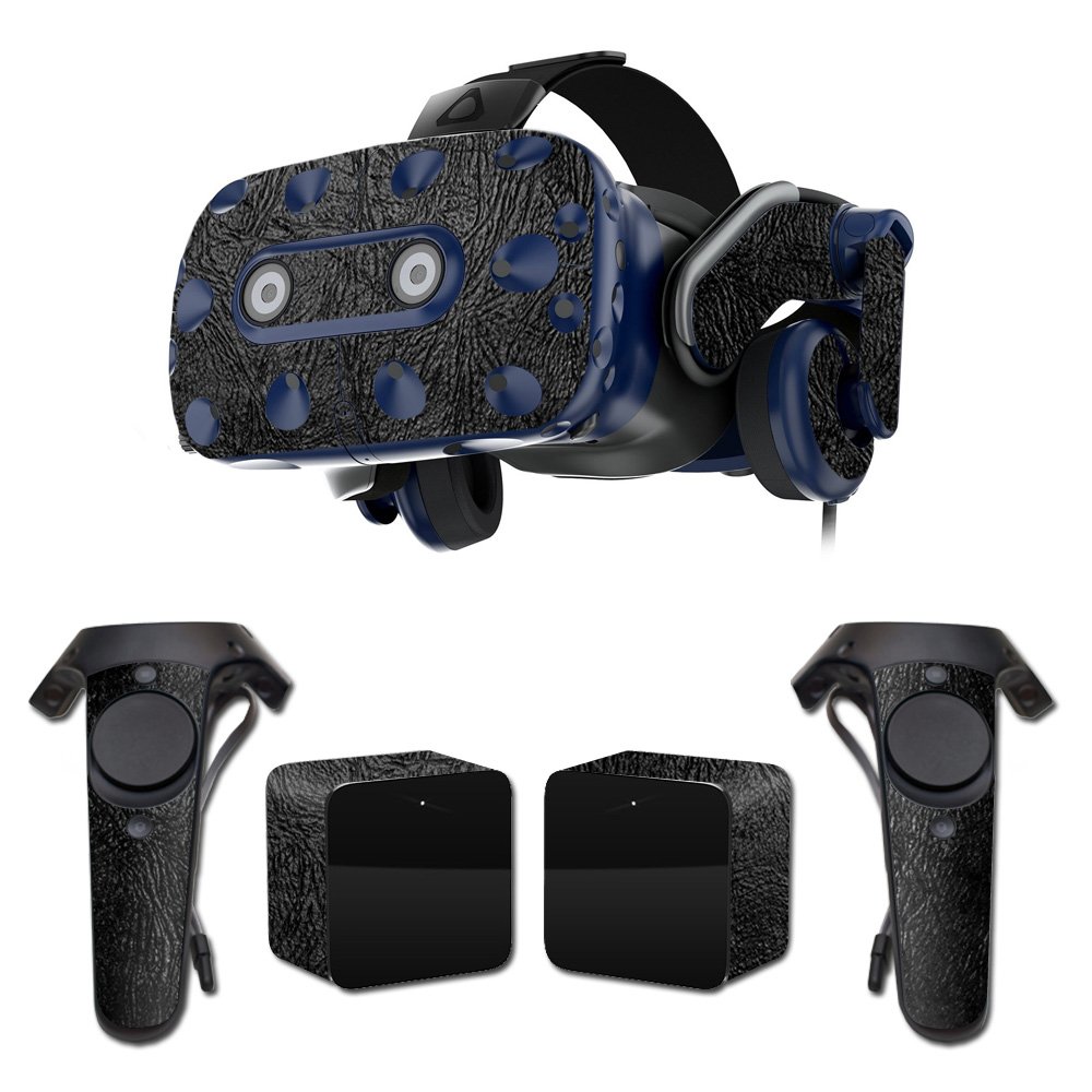 MightySkins Skin Compatible with HTC Vive Pro VR Headset - Black Leather | Protective, Durable, and Unique Vinyl Decal wrap Cover | Easy to Apply, Remove, and Change Styles | Made in The USA