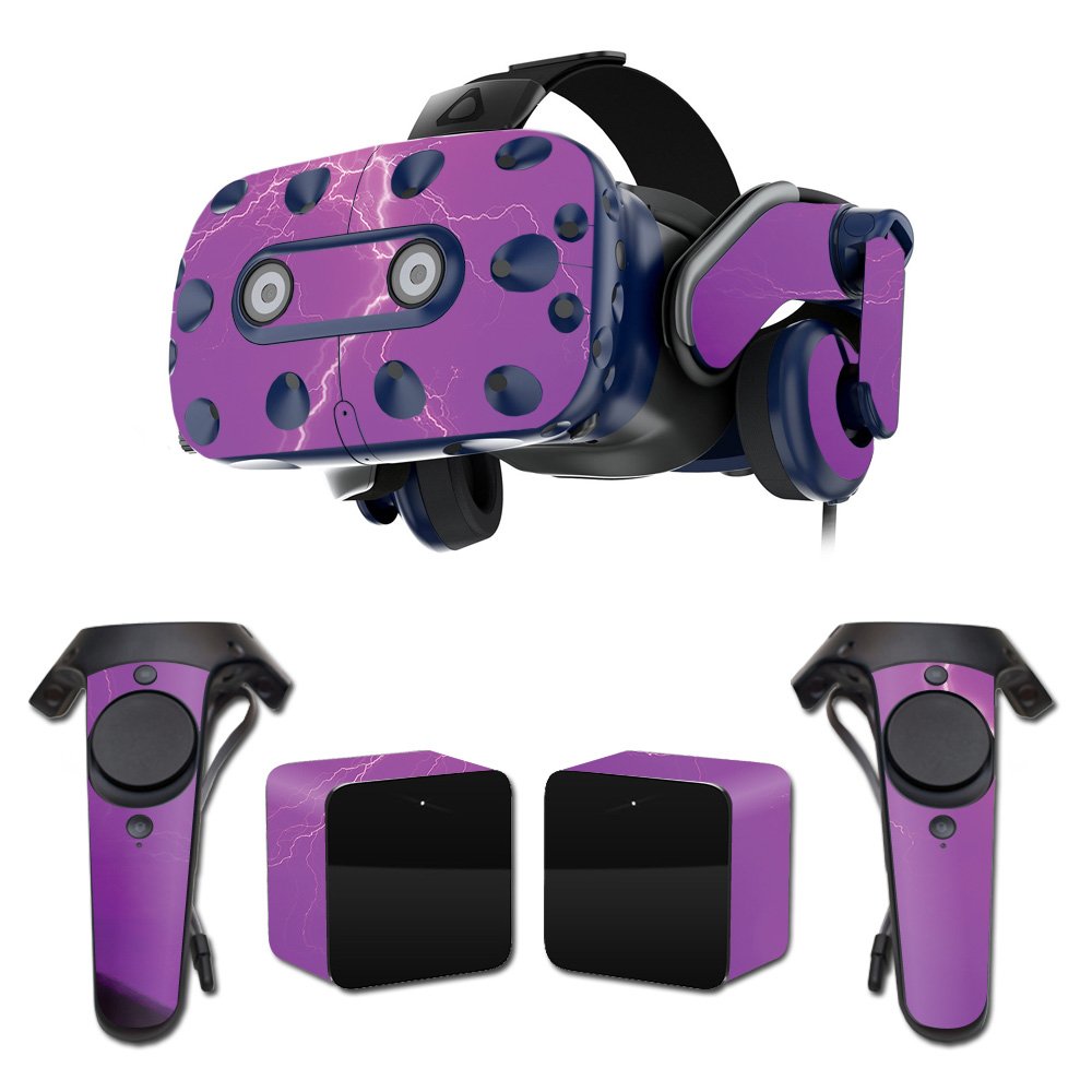 MightySkins Skin Compatible with HTC Vive Pro VR Headset - Purple Lightning | Protective, Durable, and Unique Vinyl Decal wrap Cover | Easy to Apply, Remove, and Change Styles | Made in The USA