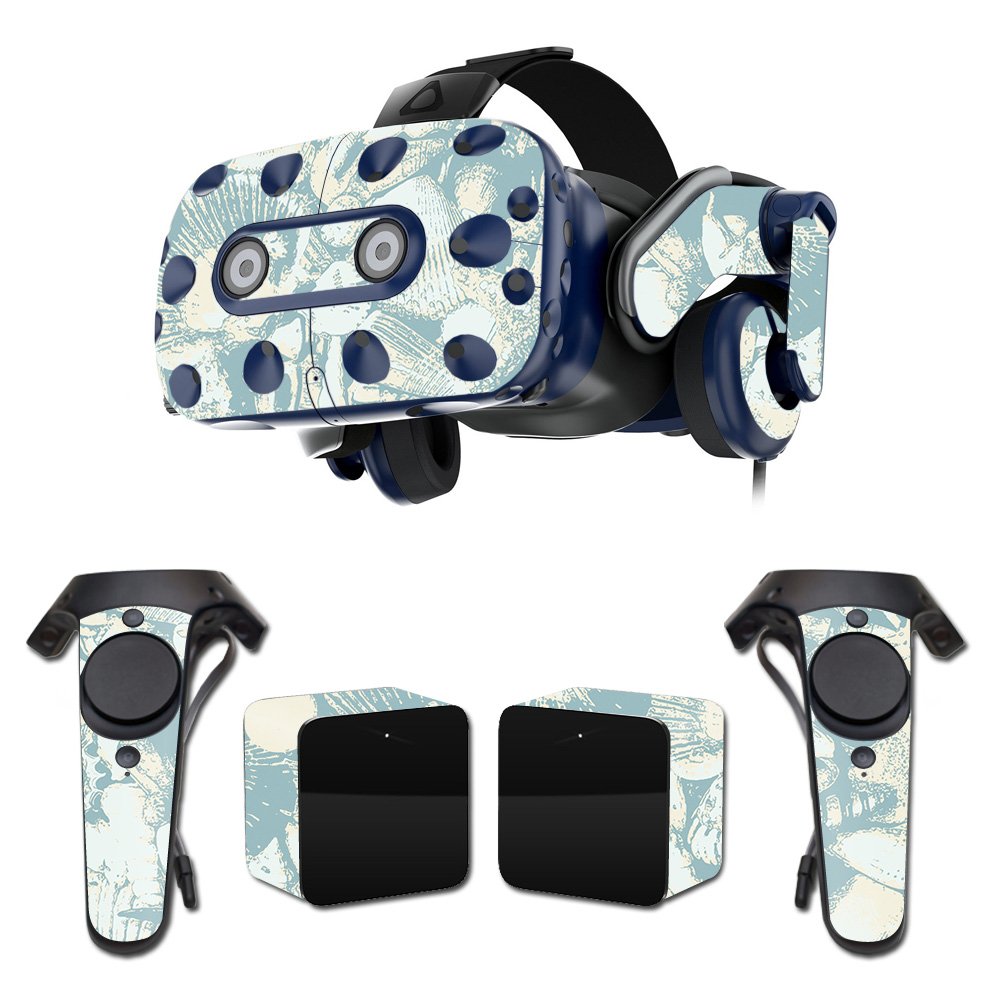 MightySkins Skin Compatible with HTC Vive Pro VR Headset - Blue Seashells | Protective, Durable, and Unique Vinyl Decal wrap Cover | Easy to Apply, Remove, and Change Styles | Made in The USA