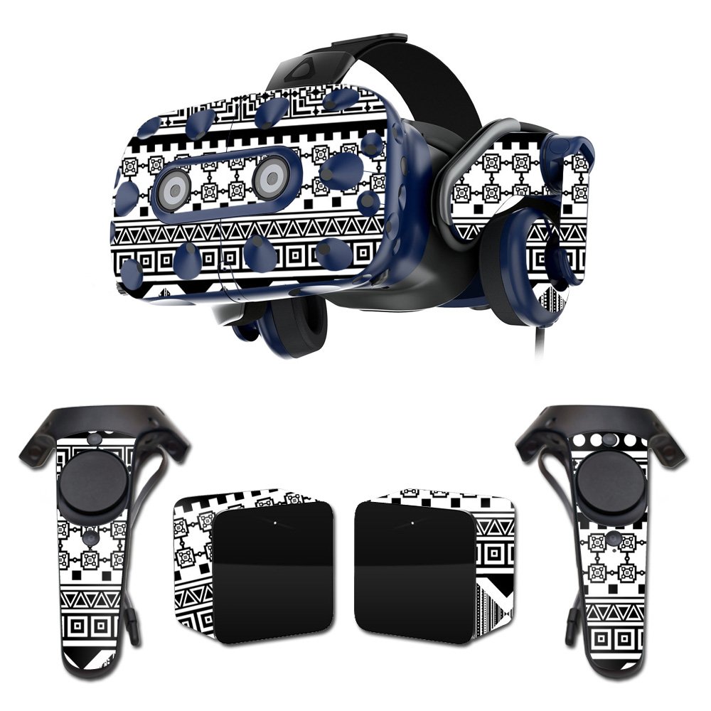 MightySkins Skin Compatible with HTC Vive Pro VR Headset - Black Aztec | Protective, Durable, and Unique Vinyl Decal wrap Cover | Easy to Apply, Remove, and Change Styles | Made in The USA