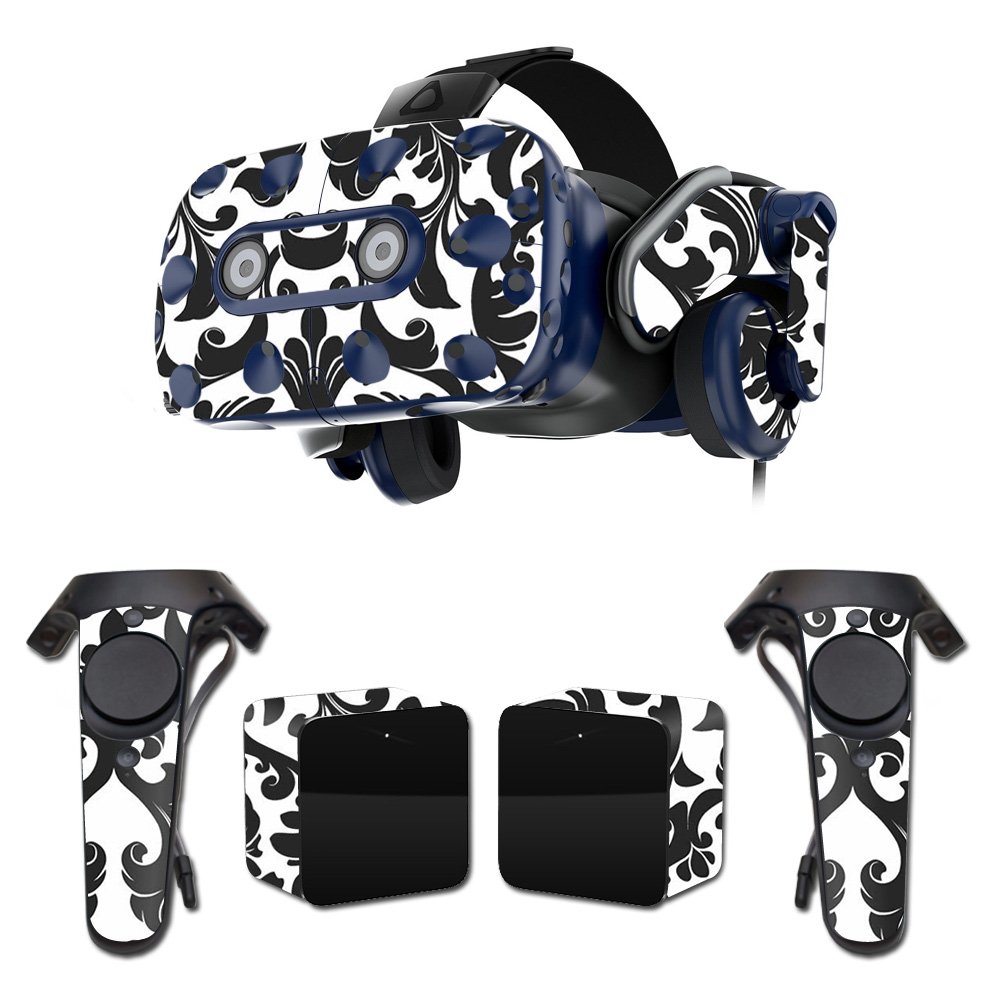 MightySkins Skin Compatible with HTC Vive Pro VR Headset - Black Damask | Protective, Durable, and Unique Vinyl Decal wrap Cover | Easy to Apply, Remove, and Change Styles | Made in The USA