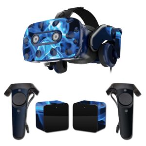 MightySkins Skin Compatible with HTC Vive Pro VR Headset - Blue Flames | Protective, Durable, and Unique Vinyl Decal wrap Cover | Easy to Apply, Remove, and Change Styles | Made in The USA