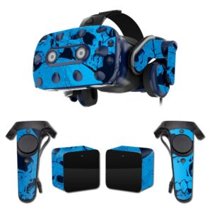 mightyskins skin compatible with htc vive pro vr headset - blue skulls | protective, durable, and unique vinyl decal wrap cover | easy to apply, remove, and change styles | made in the usa