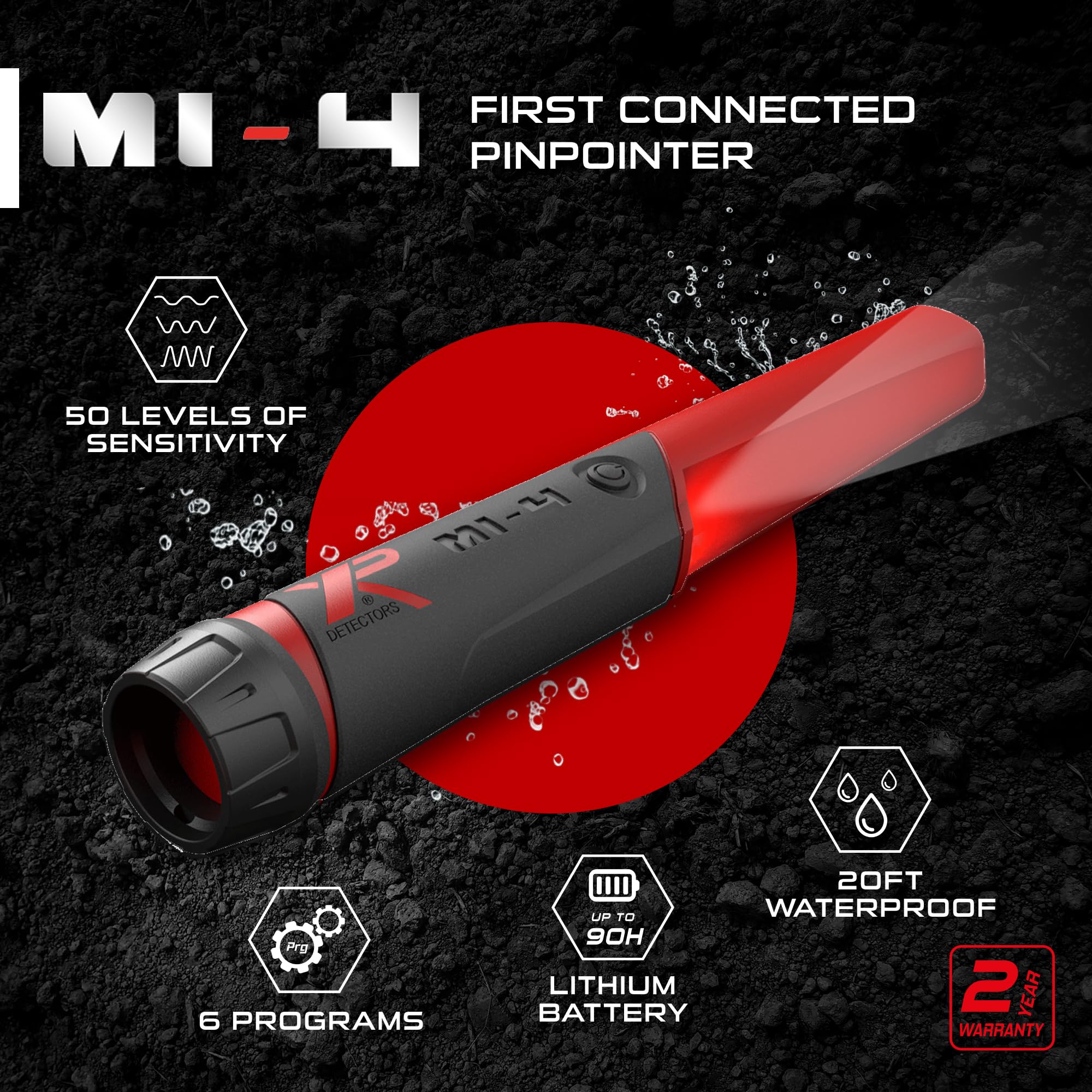 XP Metal Detectors MI-4 Pinpointer, designed to be used by all detectorists, 20 feet waterproof, rechargeable with 6 programs and 3 levels of sensitivity (MI-4-AM)