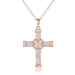 Barzel Rose Gold & White Gold Plated Created Opal Cross Chain With Pendant