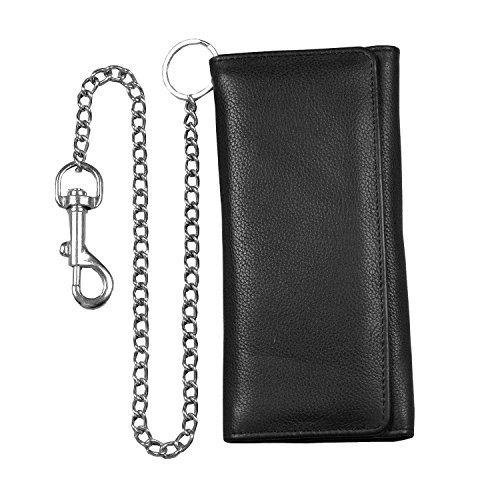 Genuine Cowhide Leather Trifold Long Chain Motorcycle Biker Trucker Wallet RFID