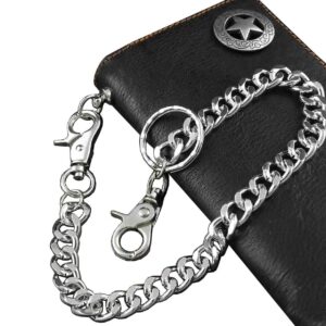 Biker Rock Star Concho Mens Card Money Long Black Real Leahter Wallet With Chain